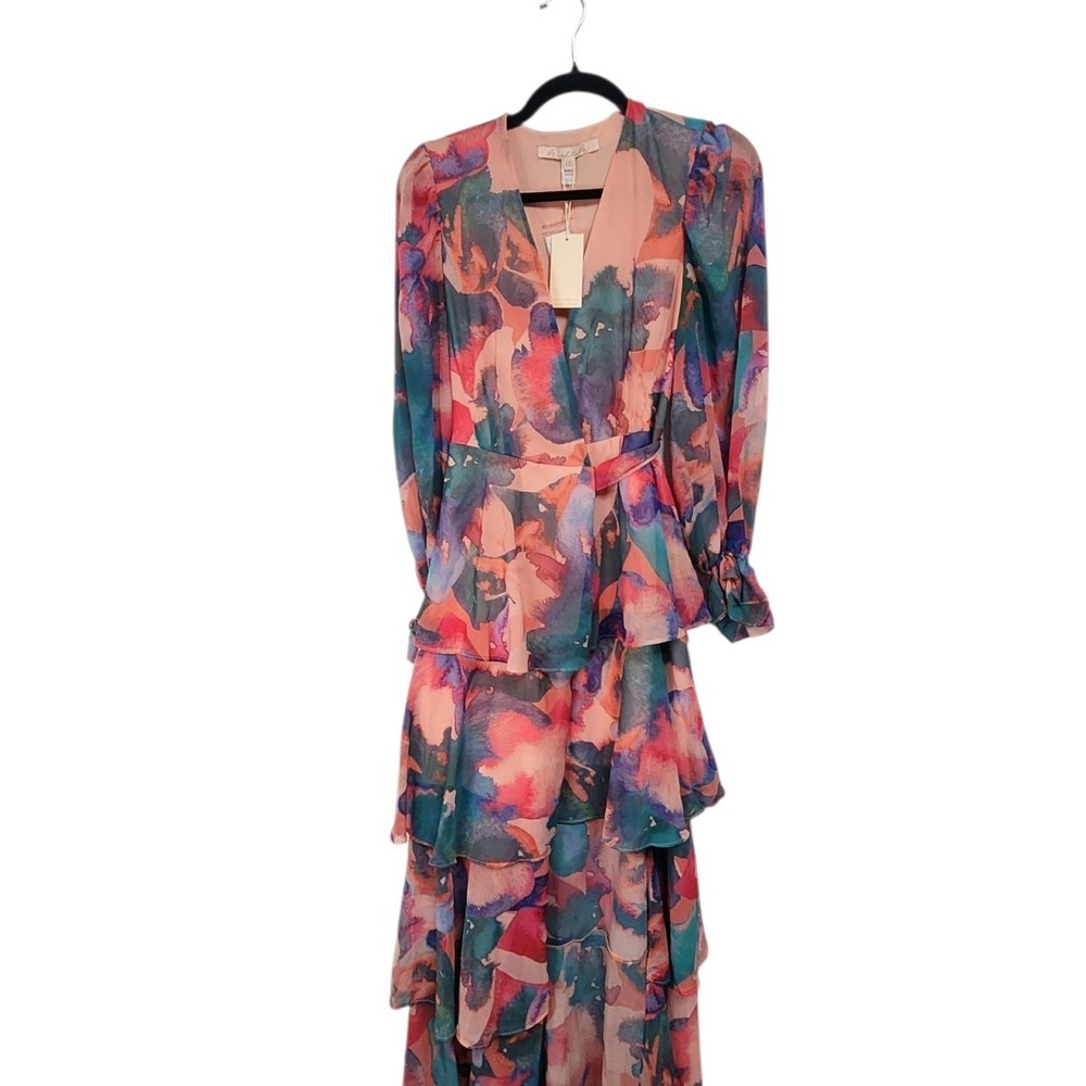 Hutch Watercolor Floral Tiered Ruffle Maxi Dress Womens‎ XXS  Belted